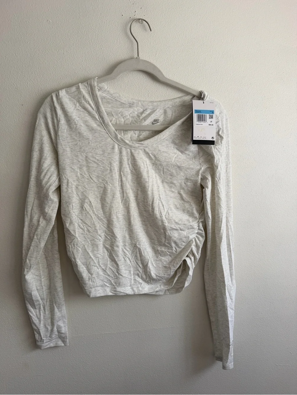 Nike Women's Light Gray Long Sleeve Ruched Side Top